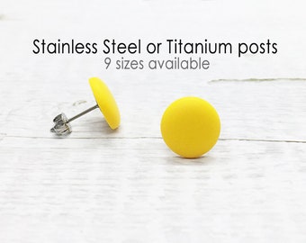 Yellow Stud Earrings, Matte Round Earrings, Yellow Studs, Yellow Earrings Simple, Cute Ear Studs, Mens Studs, Gift for Her, Titanium Earring