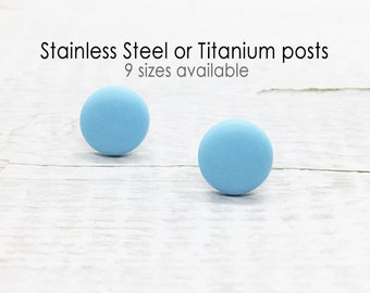 Aqua Stud Earrings, Light Blue Small Ear Studs, Matte Pastel Blue Post Earrings, Tiny Small Large Earrings, Cute Minimal Earrings, Titanium