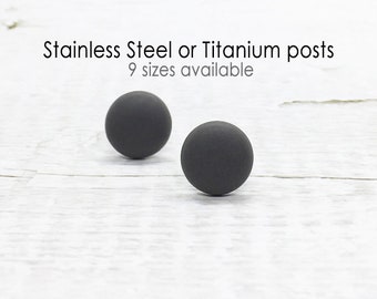 Elephant Gray Stud Earrings, Matte Grey Flat Stud Earrings, Mens Studs, Dark Gray Ear Studs, Modern Minimalist Jewelry, Titanium Earrings