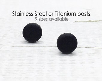 Black Leather Effect Stud Earrings, Small Stud Earring Black, Mens Studs, Heart | Triangle | Circle | Titanium Studs, Stainless Steel Post