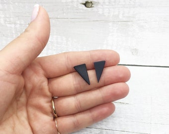 Black Triangle Stud Earrings, Geometric Jewelry, Statement Earrings,Women Matte Black Stud Earrings, Surgical Steel Posts, Titanium Earrings