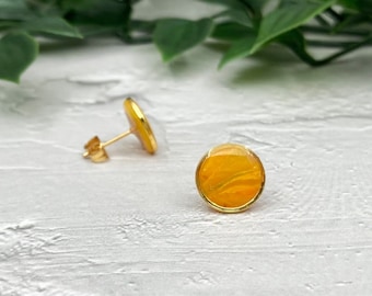 Marble Round Stud Earrings, Statement Earring, Dainty Earring, Modern Jewelry, Earring for Women, Gold Plated Stainless Steel, Birthday Gift