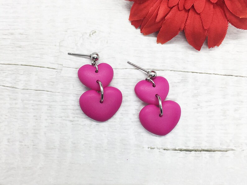 Valentine/'s Day Earrings Girlfriend Cute Dainty Jewelry Love Heart Earrings Gift for Her Valentines Day Gift Hot Pink Dangle Earrings