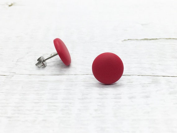 Red Stud Earrings Tiny Small Big Earrings Cherry Red Matte Studs Minimalist Jewelry Round Triangle Heart Stud Earrings Hypoallergenic Etsy