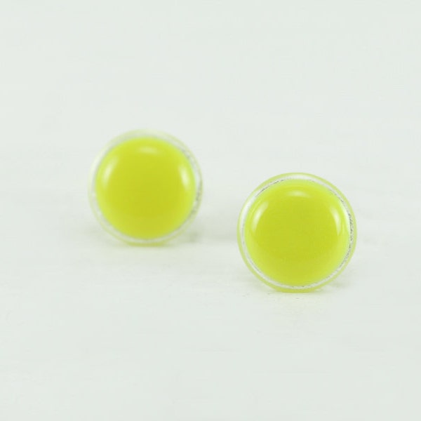 Neon Yellow Stud Earrings 14mm - Neon Yellow Earrings - Neon Stud Earrings - Neon Yellow Post Earrings - Neon Ear Studs - Neon Jewelry