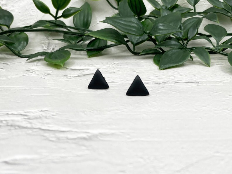 Black Triangle Stud Earrings, Matte Triangle Post Earring, Geometric Jewelry, Mens Stud Earring, Earring for Women, Stainless Steel Titanium image 3