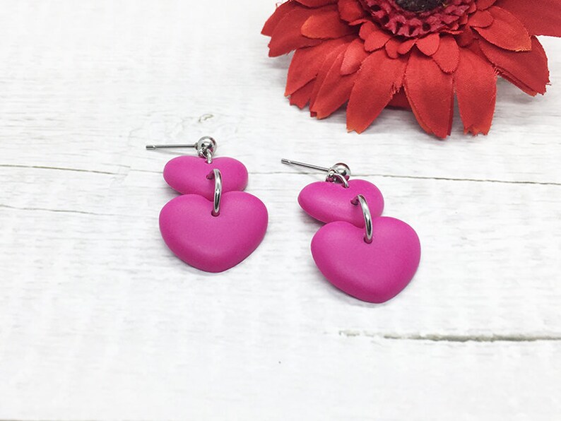 Valentine/'s Day Earrings Girlfriend Cute Dainty Jewelry Love Heart Earrings Gift for Her Valentines Day Gift Hot Pink Dangle Earrings