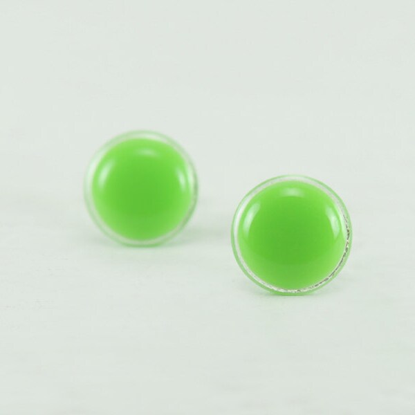 Neon Green Stud Earrings 14mm - Neon Green Earrings - Neon Stud Earrings - Neon Green Post Earrings - Neon Ear Studs - Neon Jewelry