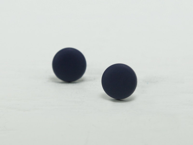 Navy Blue Stud Earrings Navy Studs Matte Navy Blue Etsy