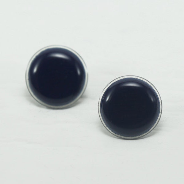 Navy Blue Stud Earrings 20mm - Navy Earrings - Dark Blue Big Ear Stud - Navy Blue Studs - Surgical Stainless Steel - Navy Post Earrings