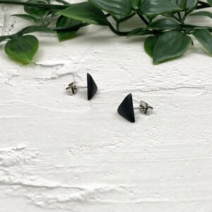 Black Triangle Stud Earrings, Matte Triangle Post Earring, Geometric Jewelry, Mens Stud Earring, Earring for Women, Stainless Steel Titanium image 5