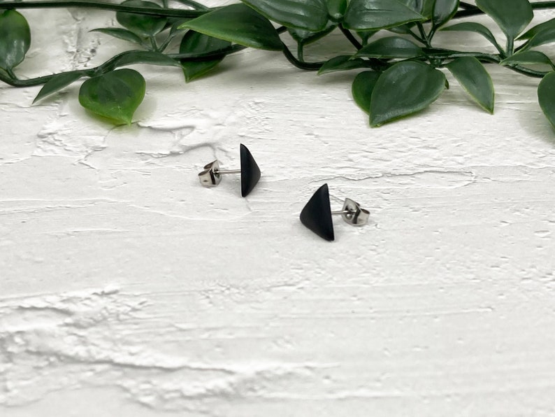 Black Triangle Stud Earrings, Matte Triangle Post Earring, Geometric Jewelry, Mens Stud Earring, Earring for Women, Stainless Steel Titanium image 5