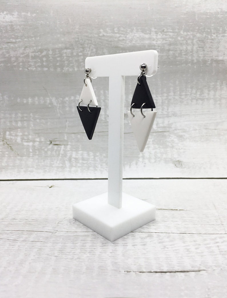 Black White Geometric Jewelry Triangle Dangle Earrings Gift for Girlfriend Minimalist Stud BFF Gift Double Triangle Statement Earrings