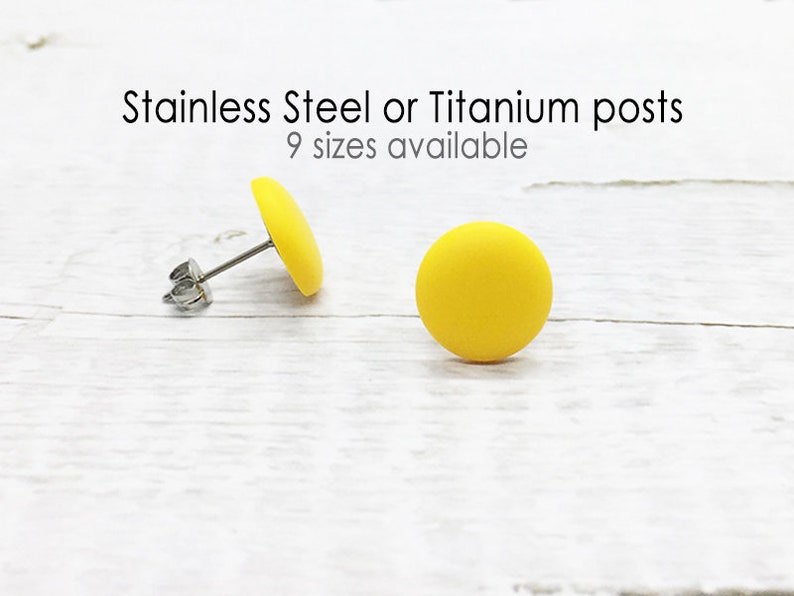 Yellow Stud Earrings, Matte Round Earrings, Yellow Studs, Yellow