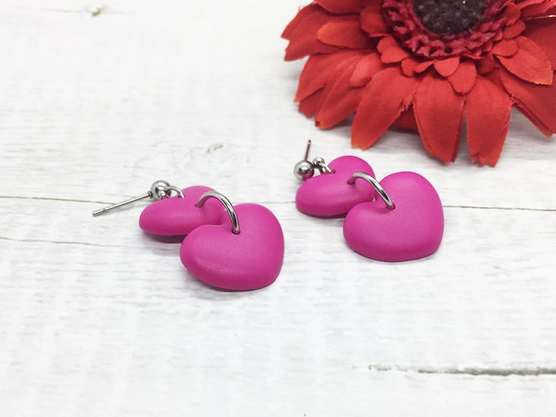 Valentine/'s Day Earrings Girlfriend Cute Dainty Jewelry Love Heart Earrings Gift for Her Valentines Day Gift Hot Pink Dangle Earrings