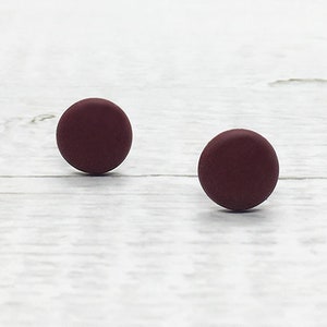 Burgundy Stud Earrings, Dark Red Earrings Stud Simple, Titanium Earrings Burgundy, Minimalist Jewelry, Hypoallergenic Earrings Everyday Stud image 2