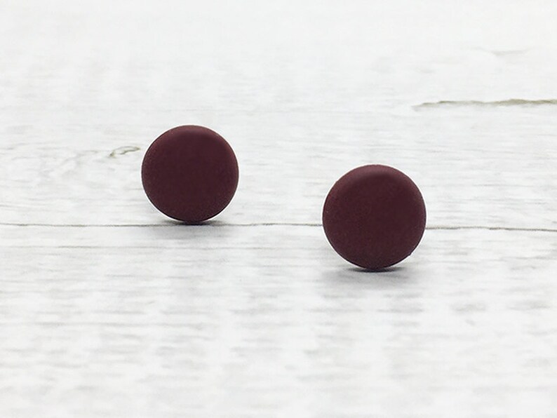 Burgundy Stud Earrings, Dark Red Earrings Stud Simple, Titanium Earrings Burgundy, Minimalist Jewelry, Hypoallergenic Earrings Everyday Stud image 2