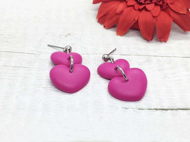 Valentine/'s Day Earrings Girlfriend Cute Dainty Jewelry Love Heart Earrings Gift for Her Valentines Day Gift Hot Pink Dangle Earrings