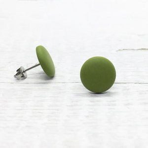 Olive Green Stud Earrings, Titanium Earrings, Matte Circle Earrings, Everyday Studs Simple, Mens Stud Earrings, Minimalist Jewelry, Gift Her image 2