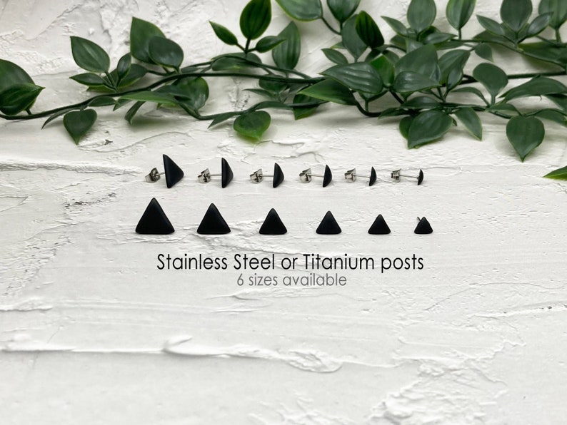 Black Triangle Stud Earrings, Matte Triangle Post Earring, Geometric Jewelry, Mens Stud Earring, Earring for Women, Stainless Steel Titanium image 1