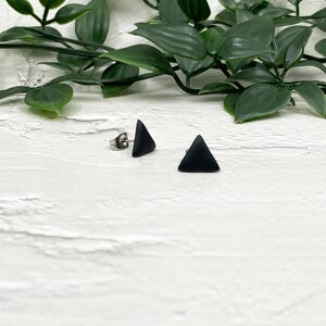 Black Triangle Stud Earrings, Matte Triangle Post Earring, Geometric Jewelry, Mens Stud Earring, Earring for Women, Stainless Steel Titanium image 4