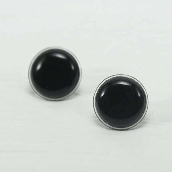 Black Stud Earrings 18mm - Black Earrings - Black Round Earring Studs - Black Studs - Costume Earrings - Costume Earrings by Biesge
