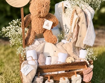 Luxus Gender Neutral Baby Geschenkkorb | Baby-Dusche-Geschenk | Neugeborene Geschenkbox | Neue Mom Geschenk | Baby Erinnerungskiste | Willkommen Baby