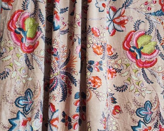 Cotton Velvet Floral Curtain, Cream Botanical Drapery, Boho Farmhouse Window Panel