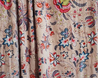 Beige Floral Fabric, Vintage Botanical Print, Cottagecore Sewing Textile (By Yard)