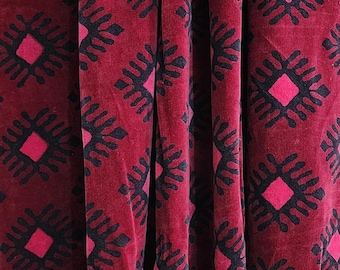Burgundy Black Geometric Diamond Velvet Fabric, Luxury Upholstery Textile, Sewing Craft
