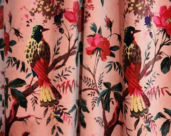 Black Velvet Exotic Bird Floral Curtains, Tropical Botanical Room Decor