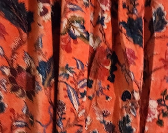 Orange Floral Velvet Fabric, Vintage Botanical Print, Luxury Upholstery Textile