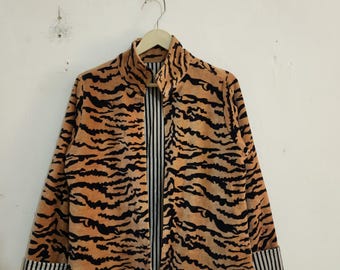 Handmade Tiger Print Velvet Jacket, Cropped Y2K Indie Outerwear