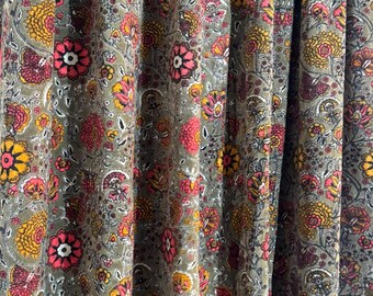 Burnt Orange Floral Velvet Fabric, Botanical Print, Boho Artisan Textile, By Yard