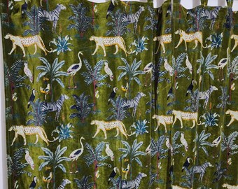 Velvet Jungle Safari Animal Print Curtains, Tropical Zebra Leopard Botanical Nursery Drapes