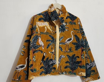 Handmade Velvet Tiger Print Cropped Jacket, Indie Safari Animal Fashion
