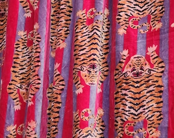 Handmade Velvet Curtains, Tibetan Tiger Stripe, Boho Maximalist Window Drapes
