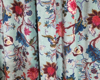 Floral Velvet Fabric, Botanical Flower Print Velvet, Mint Green Floral Fabric, Luxury Upholstery Fabric, Sewing & Home Decor