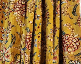 Hand Block Printed Cotton Velvet Fabric, Botanical Floral Textile, Indian Boho Upholstery By Yard