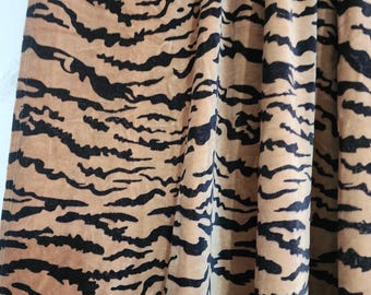 Tiger Print Velvet Fabric, Hand Block Printed Cotton, Upholstery Sewing Material