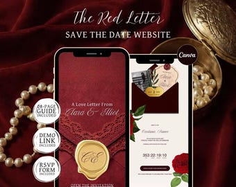 Red Wedding Website Template, Editable Canva Wedding Website, Save the Date Website, Digital Wedding Invitation, RSVP & Countdown