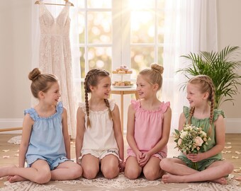 Conjunto de pijama personalizado para daminha de honra, roupa de dormir personalizada para casamento, presente para daminha júnior, pijama com babados bordados