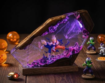 Lampka nocna Fantasy Anime Fighter, lampa z żywicy epoksydowej, ręcznie robiona dekoracja artystyczna, fajna lampa do sypialni, prezent dla gracza, wyjątkowe oświetlenie domu