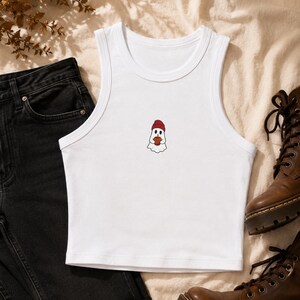 Cute Ghost Tank Top, Halloween Micro Rib Tank, Spooky Fall Shirt for Women, Ghost Apple Graphic Top, Cute Halloween Outfit, Fall Gift