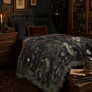 Poison Garden Woven Blanket, Gothic Botanical Throw, Dark Academia Decor, Vintage Floral Cottagecore Blanket, Witchy Moody Home Gift image 5