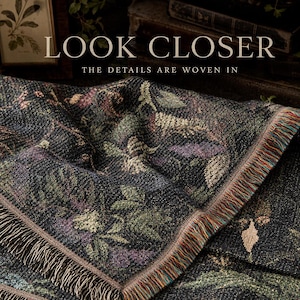 Poison Garden Woven Blanket, Gothic Botanical Throw, Dark Academia Decor, Vintage Floral Cottagecore Blanket, Witchy Moody Home Gift image 3