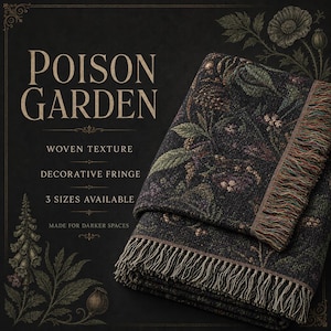 Poison Garden Woven Blanket, Gothic Botanical Throw, Dark Academia Decor, Vintage Floral Cottagecore Blanket, Witchy Moody Home Gift image 7