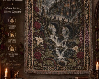 Castle Tapestry Blanket, Gothic Fantasy Woven Wall Hanging, Medieval Enchanted Forest Decor, Dark Academia Wall Art