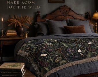 Poison Garden Woven Blanket, Gothic Botanical Throw, Dark Academia Decor, Vintage Floral Cottagecore Blanket, Witchy Moody Home Gift