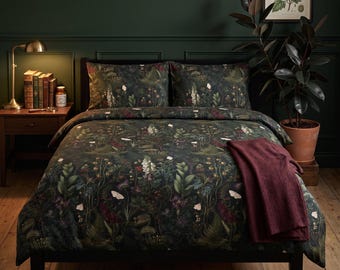 Botanical Duvet Cover Set, Cotton Plant Bedding, Floral Cottagecore Bedroom Decor, Botanical Duvet with Shams